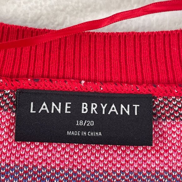Lane Bryant Womens Plus 18/20 Cardigan Sweater Red Fair Isle Cotton Blend Knit - Picture 5 of 11